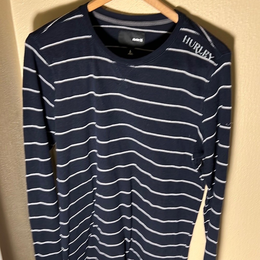 Hurley Mens LS Crewneck Striped Lightweight Knit Sweater Color Blue/Gray Large